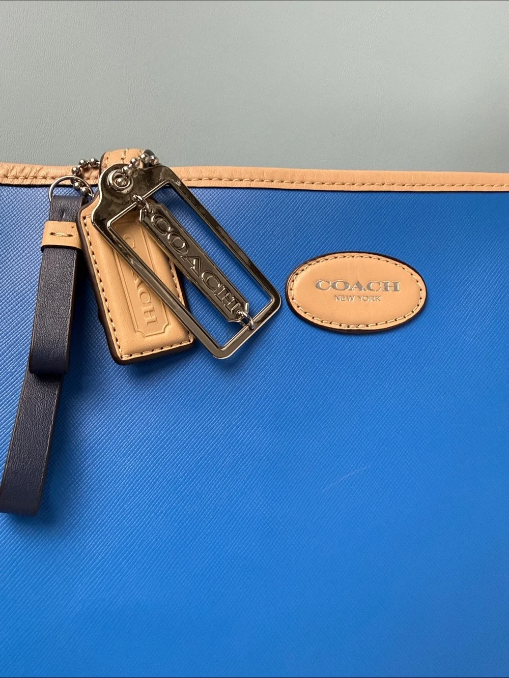Coach Metro Tote in Blue Leather with Tan Trim